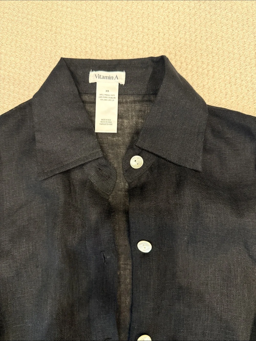 Vitamin A Black Linen Button-Front Shirt. Never worn. Missing tags